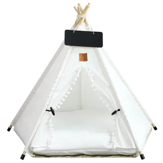 Paws & Family - Portable Pet Teepee Tent for Cats and Dogs – Removable, Washable Indoor Pet House with Cushion & Blackboard – Available in Small, Medium, Large Sizes